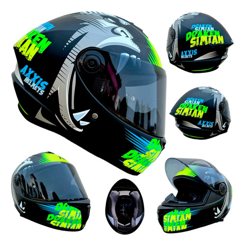 Cascos Para Moto Negro Verde Axxis Simian Dot Ece 2206 