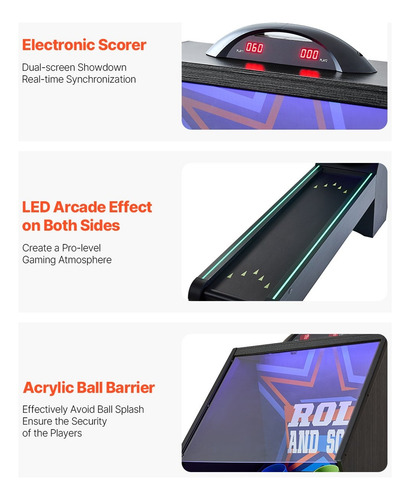 Mesa De Juego Arcade Roll & Score 9ft Eléctrico Led 4 Bolas