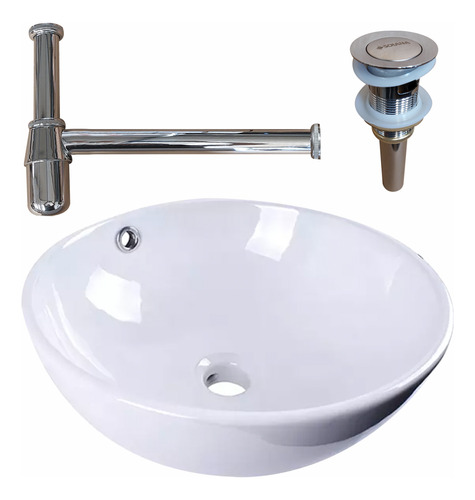 Solana Paquete Lavabo Ovalin Cerámico De 38cm Blanco + Contra Push Con Rebosadero Y Cespol Níquel / Modelo Gerber Kit Completo Para Tocador De Baño / Hotel /oficina