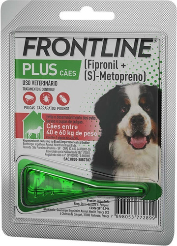 Antipulgas E Carrapato Frontline Plus P/ Cães 40 A 60kg C/nf Pipeta