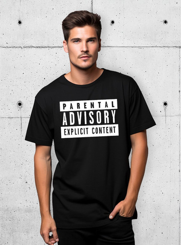 Polera Negra Hombre Tx Algodon Parental Advisory Explicit