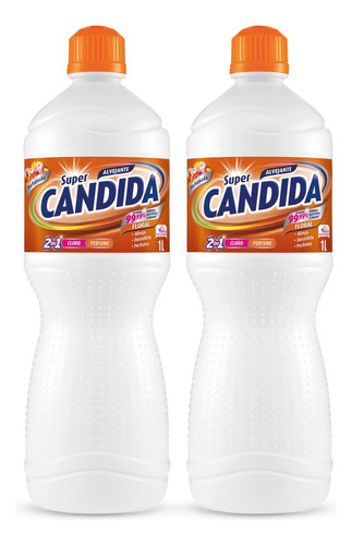 2 Unid. Água Sanitária Super Cândida Floral 1 Litro Limpeza