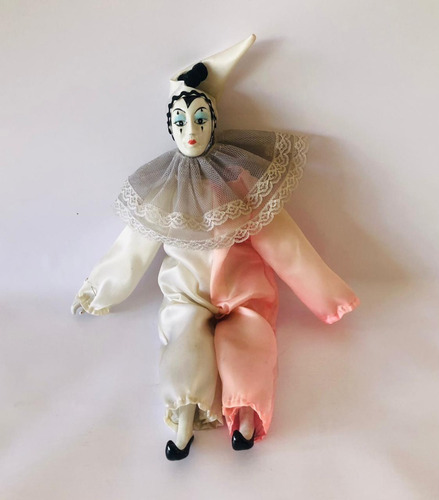Antiguo Muñeco Arlequin Rosa Porcelana (Usado)
