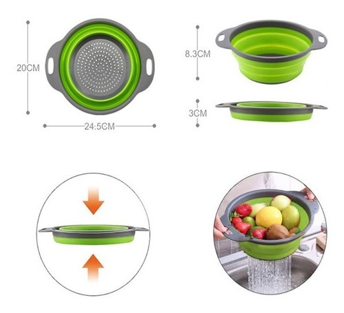 Imagen 8 de 10 de Colador Plegable Silicona Cocina Frutas Verduras Pastas