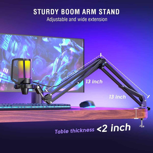 Microfono Para Streaming Fifine Ampligame A6t Luz Rgb Usb