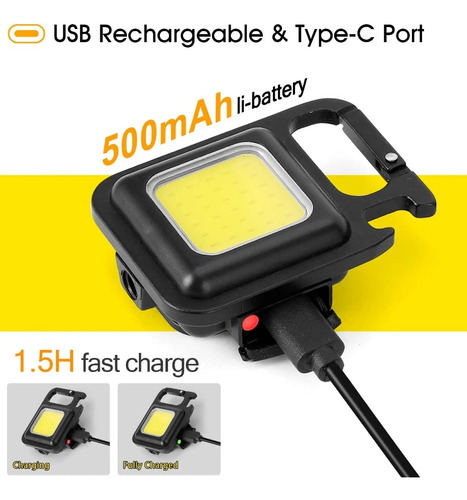 Mini Lanterna Led Recarregável Usb Chaveiro Abridor Ímã