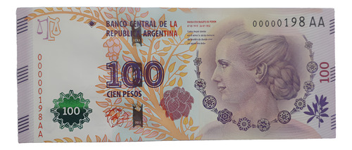 Billete 100 Pesos Eva -1er. Millar 00.000.198aa Sin Circular