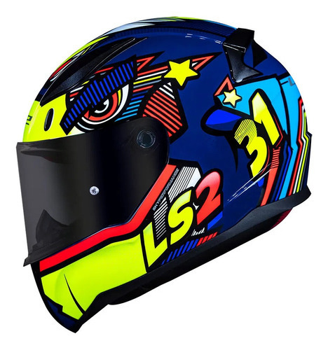 Casco Ls2 Ff353 Rapid Khan amarillo/azul Tam.56, color amarillo, diseño tribal 3D