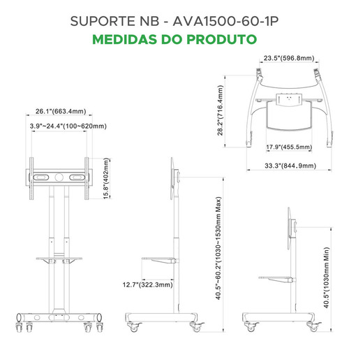 Suporte North Bayou AVA1500-60-1P de chão para TV/Monitor de 32" até 75" preto