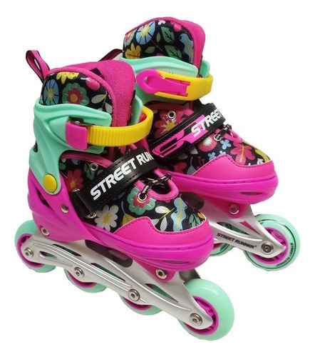 Patines Rollers Chasis Aluminio +protecciones Casco 31 Al34 31-24 6.5 Cm Negro Y Rosa