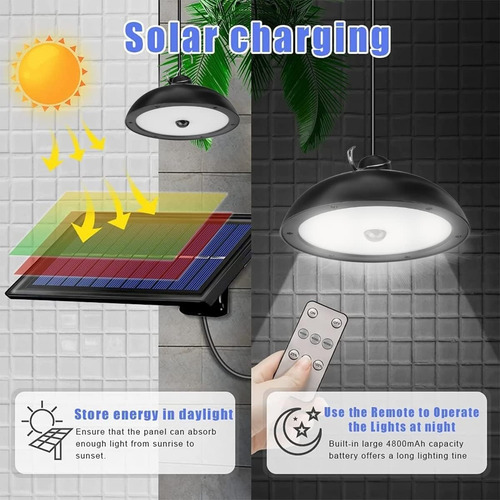 X2 Lampara Solar Doble Colgante Foco Solar Exterior Interior Negro