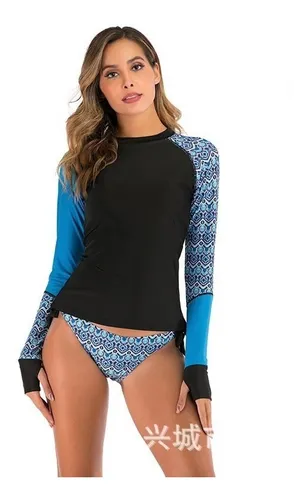 Traje De Tankini Manga Mujer Tipo Surf