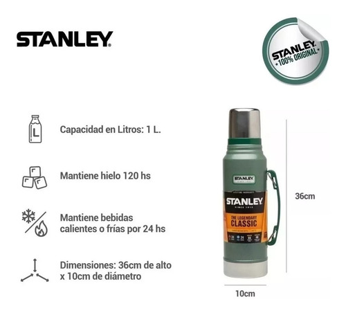 Imagen 4 de 8 de Termo Classi Stanley 1 Litro C/manija 24hs Frio/calor