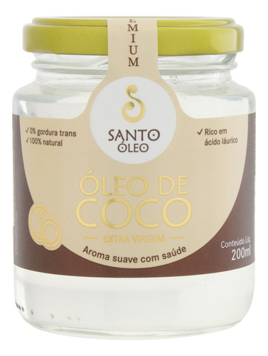 Óleo de coco extra virgem Santo Óleo Premium vidro 200ml