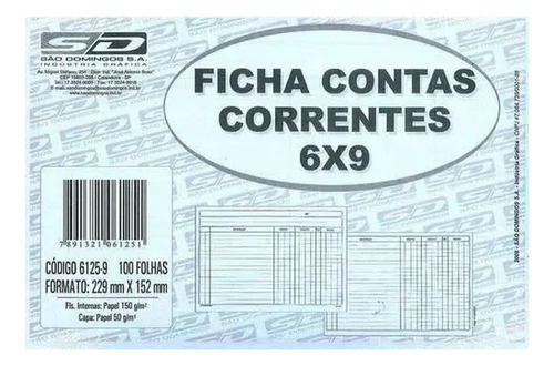 Ficha Conta Corrente 6x9 Com 100 Unidades