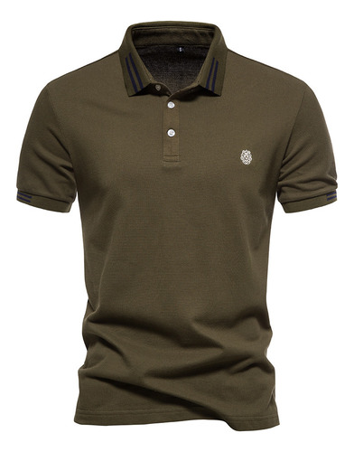 Camisa Polo Algodón Solapa Bordado Casual Hombre