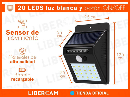 Imagen 4 de 10 de Panel Reflector Solar 20 Led Sensor Movimiento Ip65