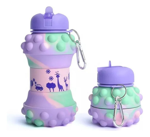 Botella De Agua Pop It Plegable Con Animales. Niños Infantil