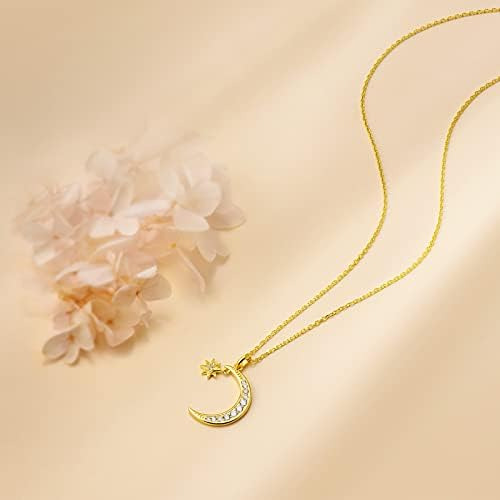 Asgemsfj Collar De Luna De Oro Blanco Para Mujer Con Colgant