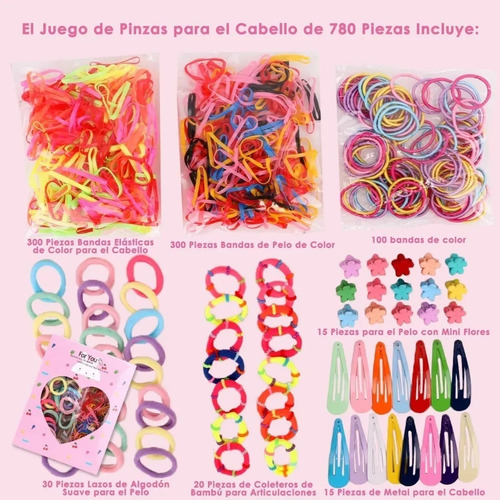 780pcs Mini Ligas Para Cabello Elásticas Dama Accesorios Etc