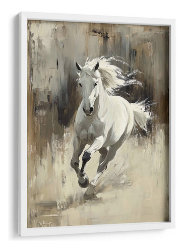 Cuadro Enmarcado Blanco Caballo Galopando 60x80, Dav Madrid