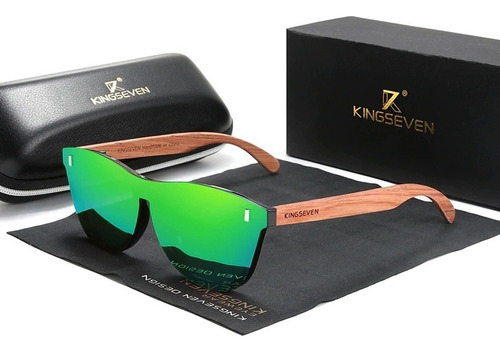 Óculos De Sol Kingseven Haste De Madeira Polarizado Uv400 Cor Verde