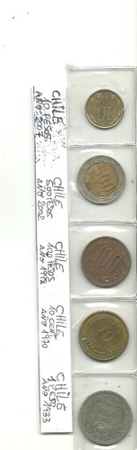 Lote: De Cinco Monedas De Chile Diferentes Años