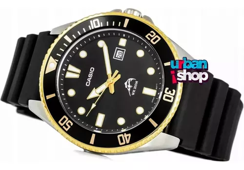 Reloj Casio Wr Marlin Date Amdv106b1a Original Color de la correa Negro  Color del bisel Verde Color del fondo Negro