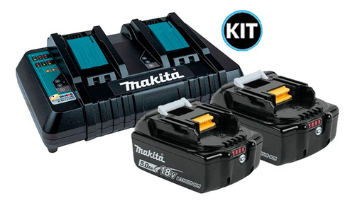 Kit 2 Bateria 18v 5ah Carregador Duplo Dc18rd 220v Makita