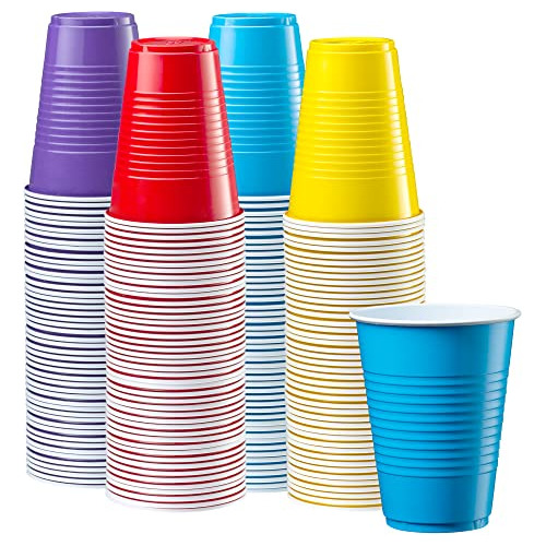 Disposable Party Plastic Cups [240 Pack 16 Oz.] Assorte...