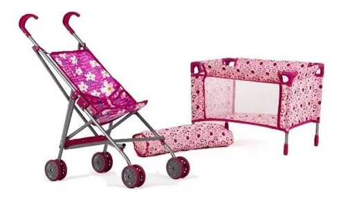 Imagen 1 de 1 de Coche Paraguita De Muñecas + Practicuna De Juguete Y Bolso