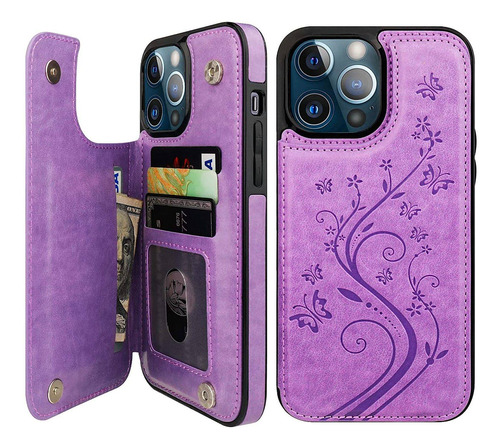 Funda Para iPhone 13 Pro Max, Violeta/con Mandala/tarjetero