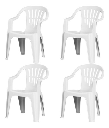 Kit 04 Cadeiras Plásticas Brancas Reforçadas Jardim Lazer Cor Branco Com Braco