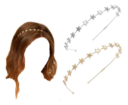 Set De 2 Diademas De Estrellas Doradas Y Plateadas