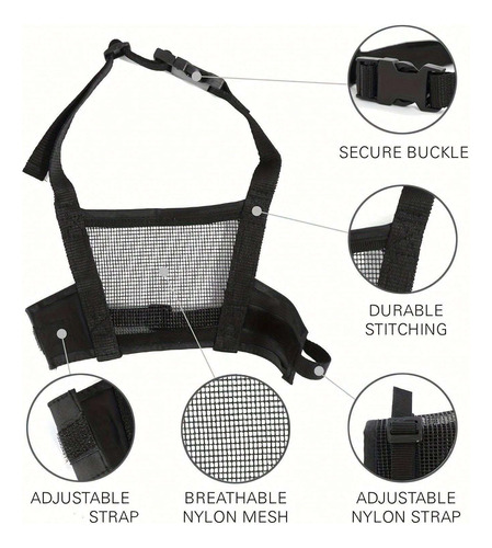 Bozal Ajustable Seguridad Entrenamiento Para Perro Mordedura Negro Xxl