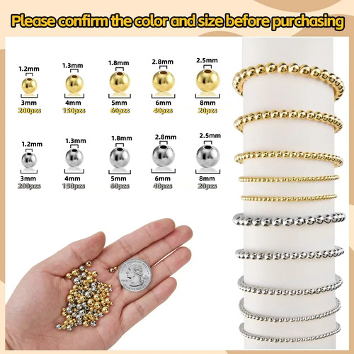 940pcs Cuentas De Oro,bola Lisa En Chapa De Oro Bisuteria