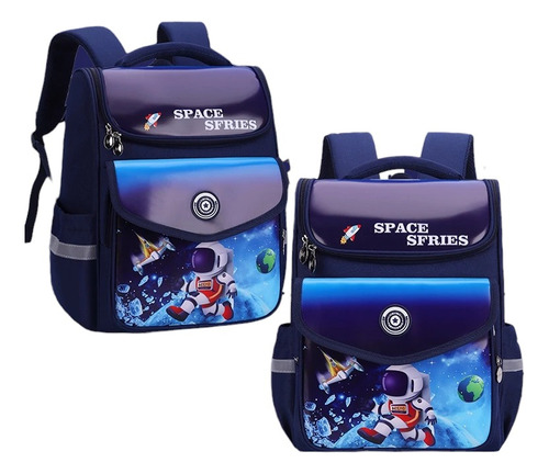 Mochila Escolar Para Primaria Juvenil Grande Doble Bolsa Al Frente Niños Preparatoria Moderna Joven Astronauta