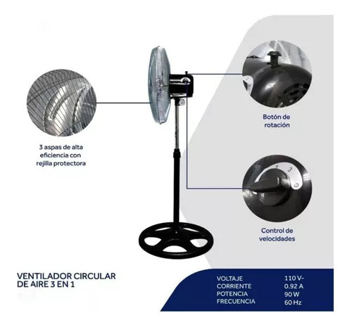 Ventilador De Pedestal 18´ Enerwind 3 En 1 Alta Eficiencia Color De La Estructura Negro Color De Las Aspas Plata Diámetro 18
