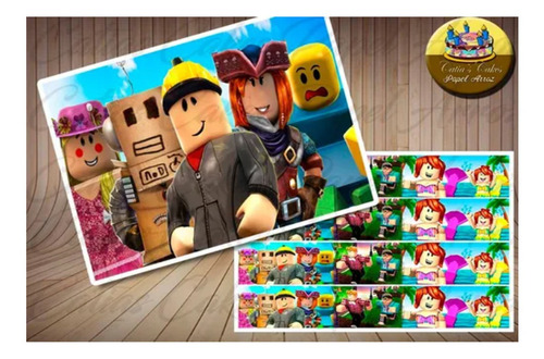 Roblox Papel De Arroz Comestível P/ Bolo C/ Faixas Laterais