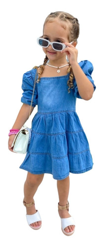 Vestido Infantil Jeans Blogueirinha Princesa 3 Marias Até 12