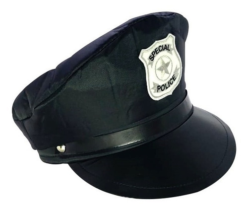 Fantasia Feminina Policial Carnaval Chapeu Quepe + Saia 40cm Cor Preto