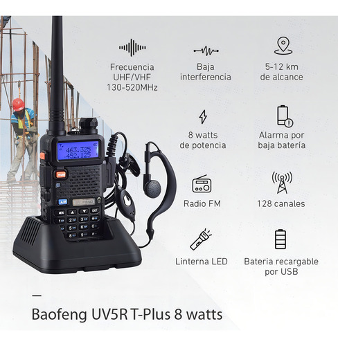 Handy Baofeng Uv5r 8w Bibanda Radio Walkie Talkie Vhf Uhf Auricular Manos Libres Color Negro Tipo De Frecuencia Uhf/vhf