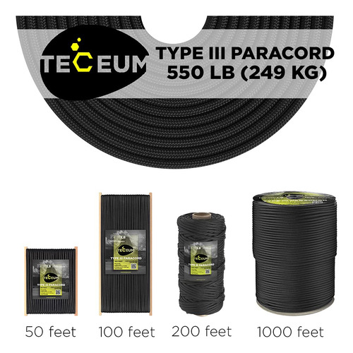 Teceum Paracord Tipo Iii 550 Negro 1000 Pies 4 Mm Cuer