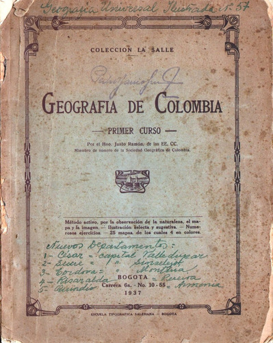 Libro Fisico Geografia De Colombia Hermano Justo Ramon 1933
