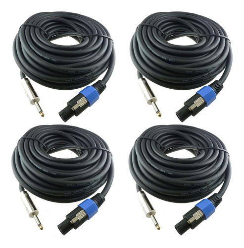 4 Cables De Altavoz Profesional De 25 Pies 1/4 Pulgadas...