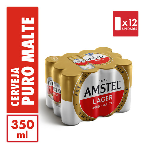 Cerveja Premium Puro Malte Lager Lata com 350ml 12 Unidades Amstel