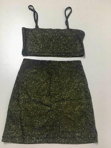 Conjunto Top Y Pollera Lurex Talle Único Dorado