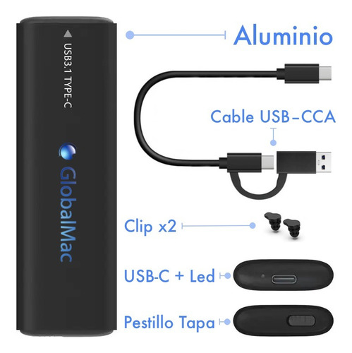 Cofre Case Disco Ssd M.2 Nvme & Sata Usb-3 & Usb-c Aluminio Tnp08-cca