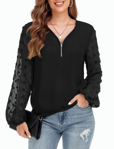 Blusa De Vestir Dama Elegante Formal Cuello V Manga Larga