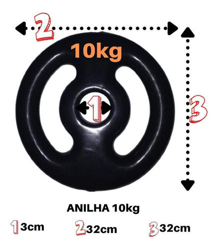 Anilha 10kg Emborrachada Super Premium Preta Academia/casa